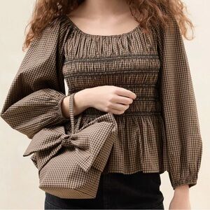 Loeffler Randall Julietta Checkered Smocked Blouse